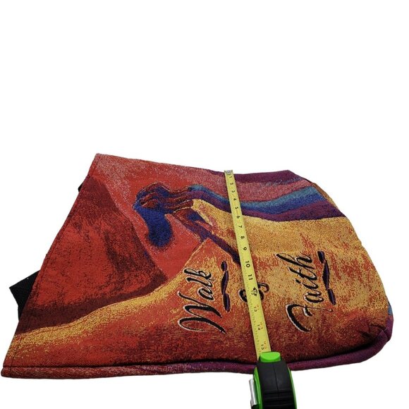 Walk By Faith Woven Tote Hand Bag Multicolored Zip Closure Red Orange 16 in NWT - Picture 9 of 10